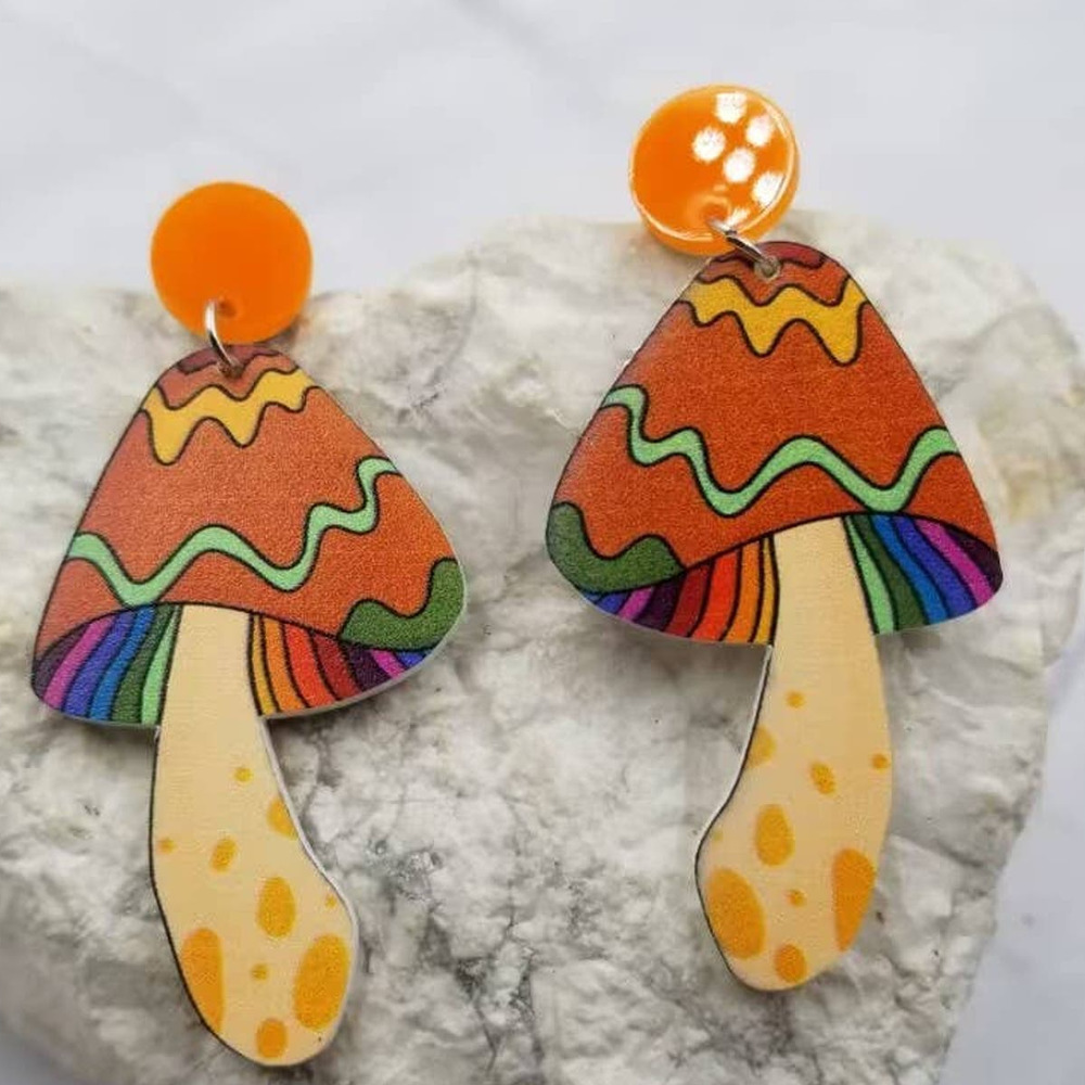 Colorful Acrylic Psychedelic Mushroom Earrings